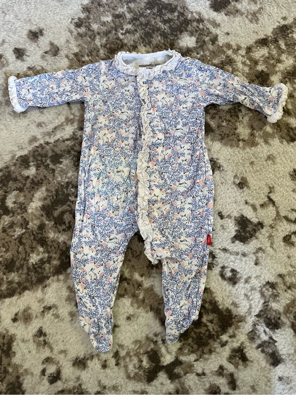 Magnetic Me Blue Floral Ruffle Baby One-Piece